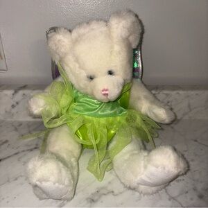 BearWorks Teddy Fairy Plush Stuffed With Dress Wings White Teddy Bear with Green